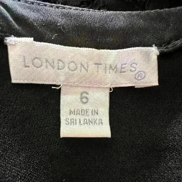 London Times Black Cocktail Dress w/ Lace Sleeves. - Picture 7 of 8